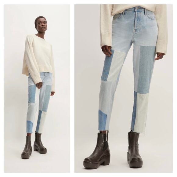 Everlane Denim - Everlane The 90s Cheeky Mended Jeans Size 26 Patchwork Indigo Crop Raw Hem
